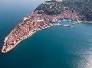 Slovenia, Piran, peninsula, buildings, dock, top view, sea wallpaper thumb