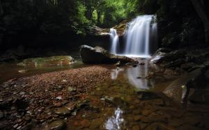 Waterfall Rocks Stones Forest Stream HD wallpaper thumb
