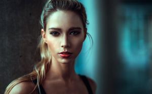 Blonde girl, makeup, portrait, red lip wallpaper thumb
