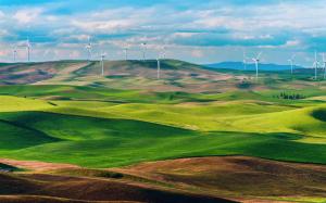 USA, Washington, green fields, wind turbines wallpaper thumb