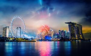 Gorgeous, Fireworks, City, Night, River, Ferris Wheel wallpaper thumb