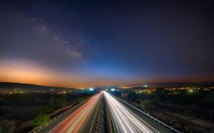 Freeway Highway Night Stars Timelapse HD wallpaper thumb