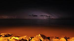 Ocean Lightning Storm Rock Stones HD wallpaper thumb