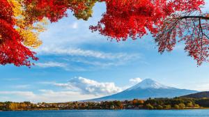 Fuji, sky, clouds, trees, leaves, rivers, scenic wallpaper thumb