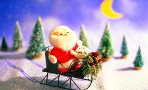 santa claus, sleigh, christmas trees, moon, toys wallpaper thumb