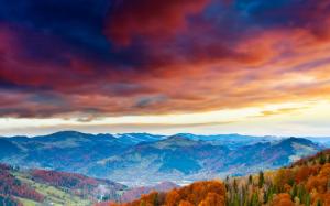 Red sky, clouds, mountains, trees, autumn wallpaper thumb