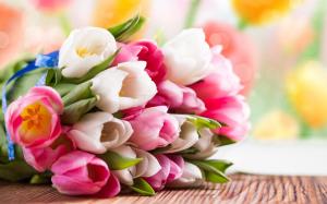 Pink and white tulip flower bouquet wallpaper thumb