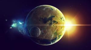 Earth and moon, sun rays, space wallpaper thumb