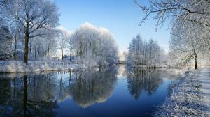 Winter, river, trees, frost, snow, picturesque scenery, winter landscape wallpaper thumb