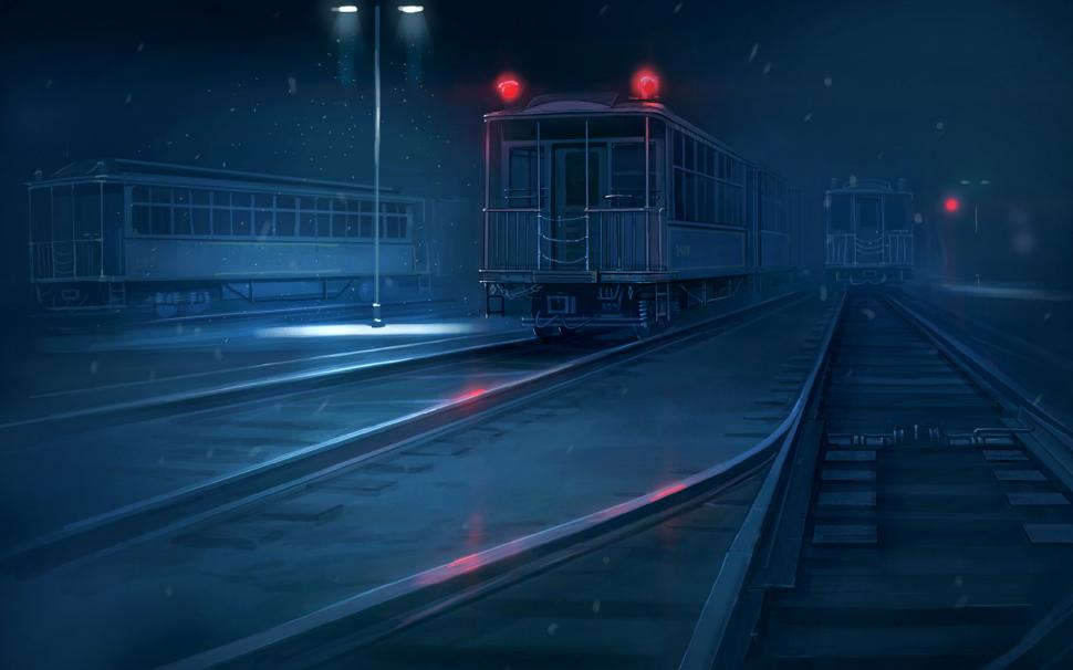 Train Railroad Rails Blue Anime HD wallpaper,cartoon/comic wallpaper,anime wallpaper,blue wallpaper,train wallpaper,railroad wallpaper,rails wallpaper,1680x1050 wallpaper