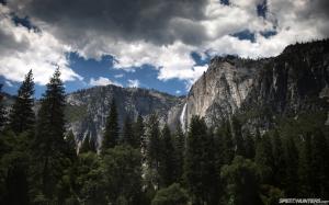 Yosemite Forest Landscape Trees Mountains Waterfall HD wallpaper thumb