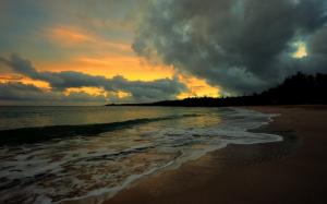Sunset Water Sea Beach Evening Clouds Ocean wide wallpaper thumb