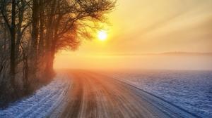 Sunrise On A Wintry Countryside Road wallpaper thumb