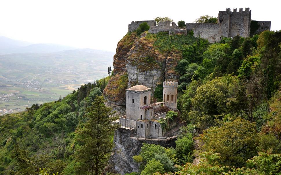 Erice, Sicily, Italy, mountains, valley, sky, castle, trees wallpaper,Erice HD wallpaper,Sicily HD wallpaper,Italy HD wallpaper,Mountains HD wallpaper,Valley HD wallpaper,Sky HD wallpaper,Castle HD wallpaper,Trees HD wallpaper,1920x1200 wallpaper