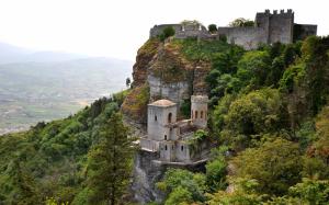 Erice, Sicily, Italy, mountains, valley, sky, castle, trees wallpaper thumb