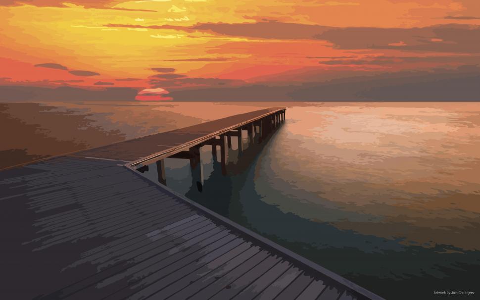 Vectors, Pier, Sunset, Sea wallpaper,vectors HD wallpaper,pier HD wallpaper,sunset HD wallpaper,sea HD wallpaper,8000x5000 wallpaper