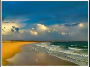 on a clear day Beach Clouds Foam quiet Sand sky waves HD wallpaper thumb