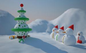 Snowmen looking at the Christmas tree wallpaper thumb