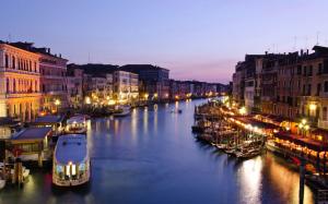 Italy, Venice, Canal Grande, evening, dusk, houses, sea, boats, lights wallpaper thumb