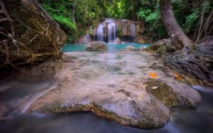 Nature, Landscape, Thailand, Waterfall, Forest, Roots, Foliage, Green, Turquoise, Tropical wallpaper thumb