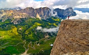 Italy, South Tyrol, Alps, mountains, sky, clouds, rocks, people wallpaper thumb