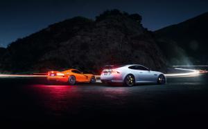 Dodge Viper, Jaguar XKR, supercar, night, road, light wallpaper thumb
