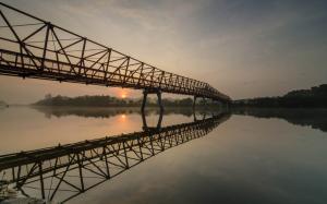 Bridge River Reflection Sunset HD wallpaper thumb