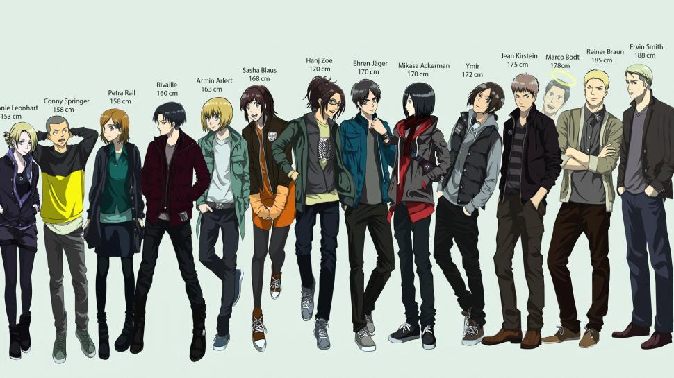 Attack on Titan characters height chart wallpaper,anime HD wallpaper,1920x1080 HD wallpaper,eren jaeger HD wallpaper,mikasa ackerman HD wallpaper,christa renz HD wallpaper,conny springer HD wallpaper,hanj zoe HD wallpaper,ymir HD wallpaper,reiner braun HD wallpaper,1920x1080 wallpaper