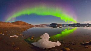 Aurora Borealis Northern Lights Reflection Shore Ice Landscape HD wallpaper thumb