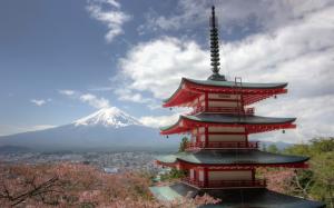 Mount Fuji, Chureito Pagoda, Fujiyoshida, Japan, sakura wallpaper thumb
