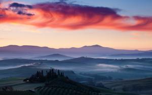 Italy, dawn, mist, fields, sky, clouds wallpaper thumb