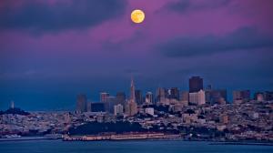 Full moon over San Francisco wallpaper thumb