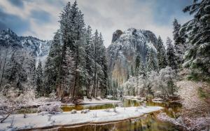 USA, California, Yosemite National Park, mountains, trees, snow, winter, river wallpaper thumb