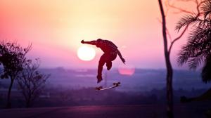 Skateboard Skateboarding Jump Stop Action Sunset HD wallpaper thumb