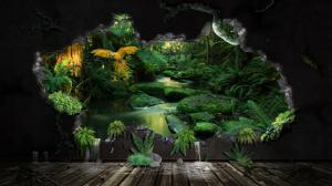 Jungle, Nature, Trees, Forest, Rocks, Stream, Parrot, Landscape wallpaper thumb