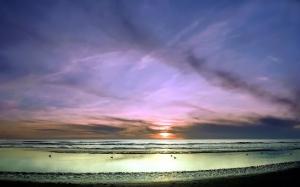 Sunset, sea, sky, beach, birds wallpaper thumb