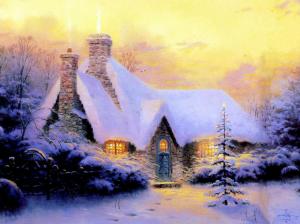 christmas, new year, house, fur-tree, snow, winter, light, stone wallpaper thumb