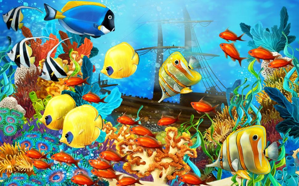Fish World Painting wallpaper,art HD wallpaper,fishes HD wallpaper,paint HD wallpaper,cool HD wallpaper,2880x1800 wallpaper