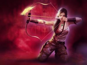Lara Croft, Tomb Raider, beautiful girl, bow, arrow, fire wallpaper thumb