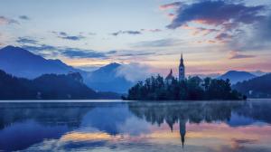 Lake Bled, Slovenia, Mariinsky Church, dawn wallpaper thumb