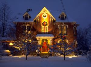 house, night, light, trees, holiday, christmas wallpaper thumb