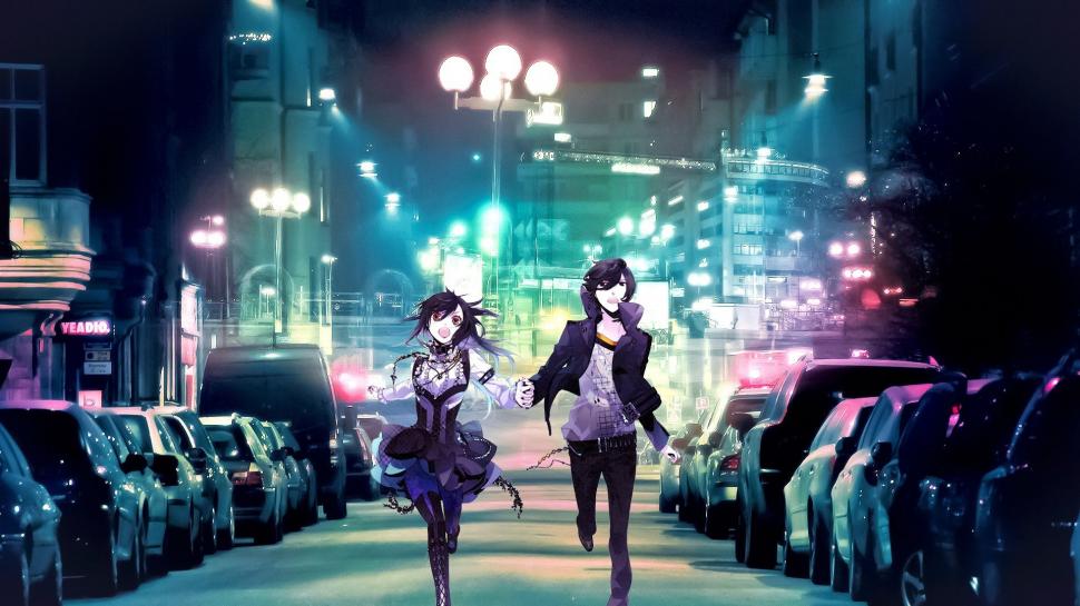 Anime Couple Street Cars Night Run Wallpaper Anime