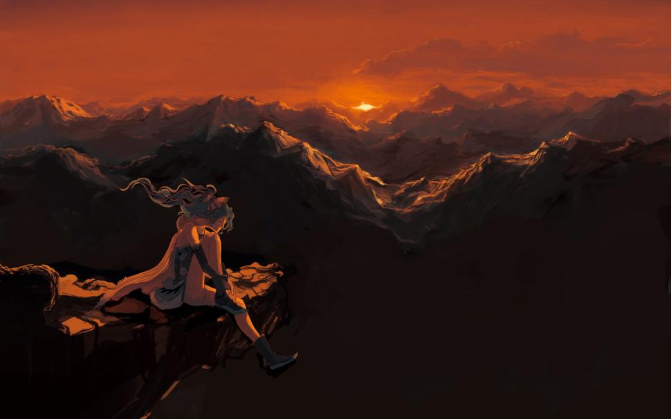 Anime Sunset Mountains Drawing Landscape Hd Wallpaper Anime