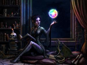 Fantasy girl, elf, dragon, magic, night wallpaper thumb