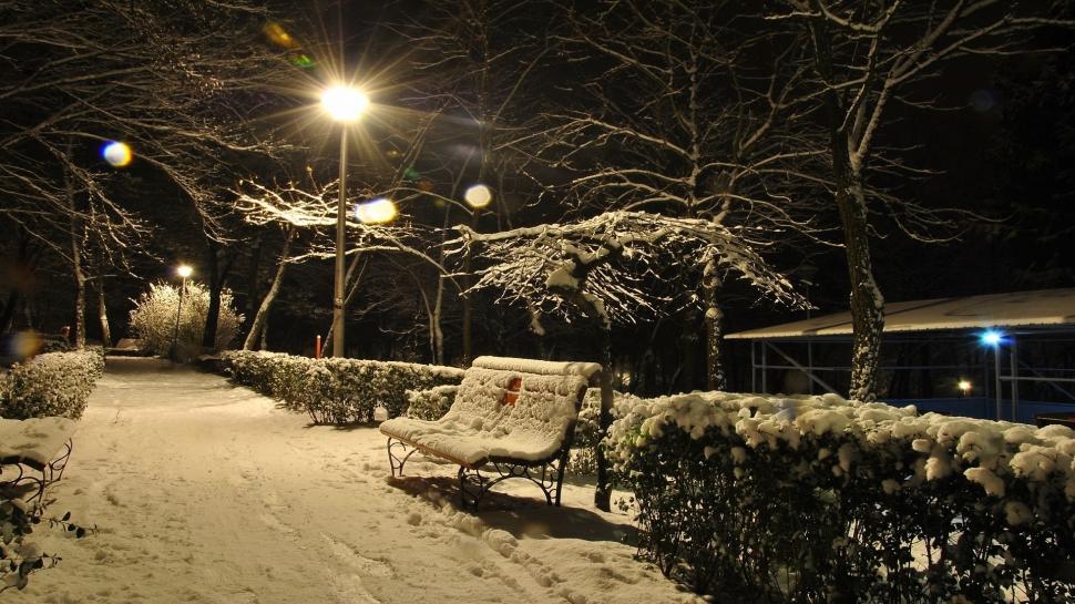 Light Night Bench Snow Winter Hd Wallpaper Nature And Landscape Wallpaper Better