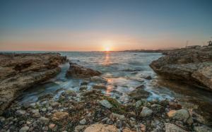 Sunset Rocks Stones Ocean HD wallpaper thumb