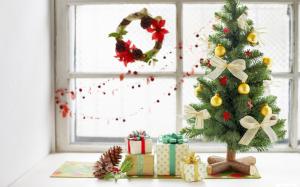 new year, christmas, holiday, tree, gifts, lump, window, wreath wallpaper thumb