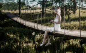 White dress girl, bridge wallpaper thumb