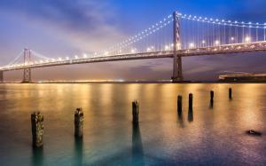 San Francisco bridge at night, bright lights wallpaper thumb