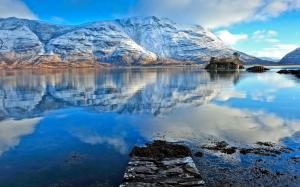 Snow mountains, lake, water reflection, blue wallpaper thumb